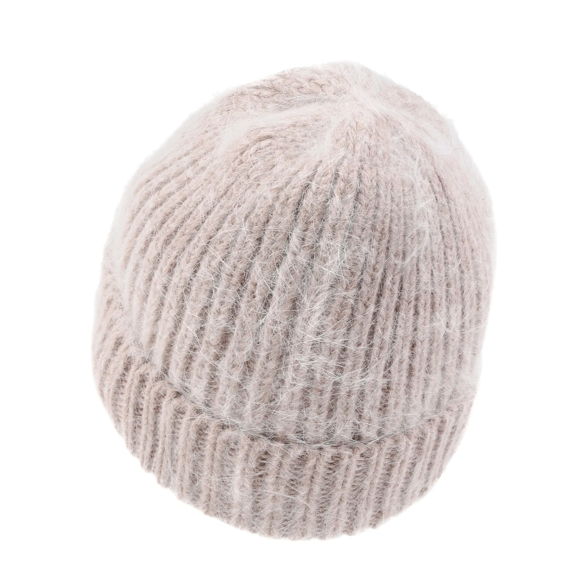 ililily Angora Blended Color Fold Over Short Beanie Ribbed Knit Winter Hat