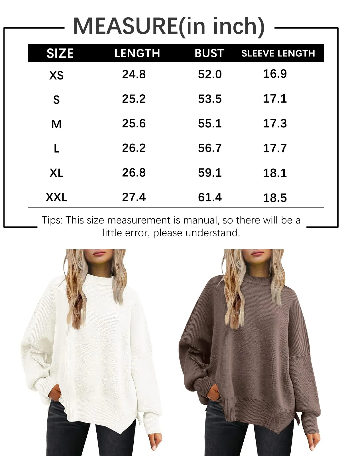 LILLUSORY Women's Oversized Batwing Sweaters 2024 Fall Outfits Crewneck Ribbed Knit Side Slit Trendy Pullover Tops Nutmeg XL