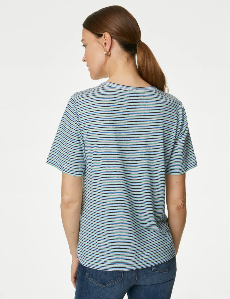 Linen Blend Striped T-Shirt