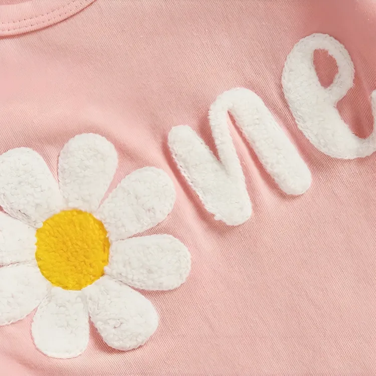 Long Sleeve Embroidered Flower Pink Baby Set