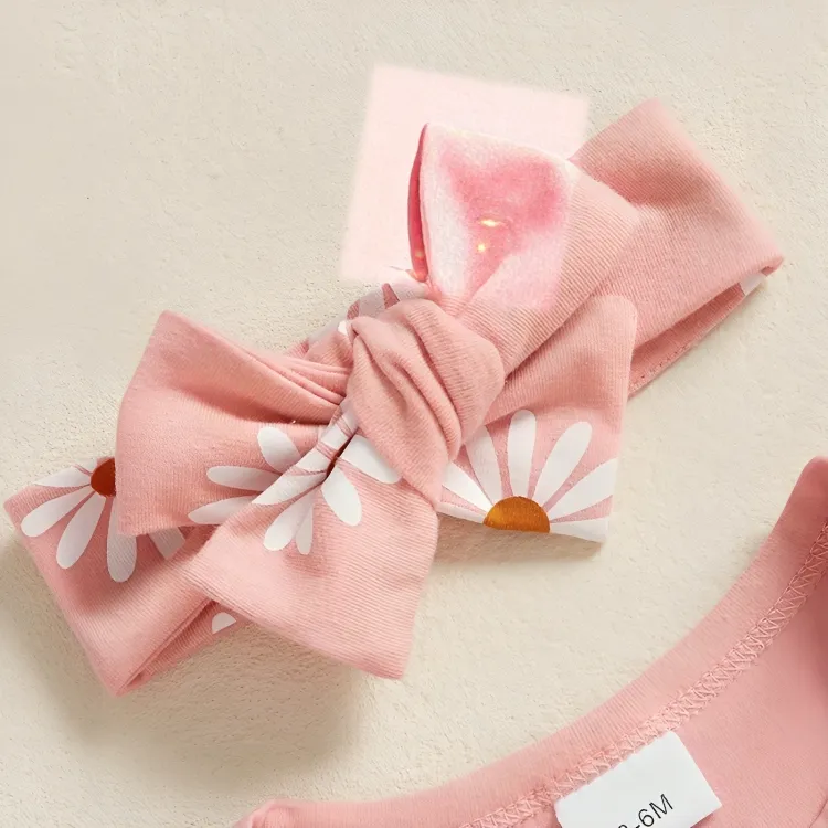 Long Sleeve Embroidered Flower Pink Baby Set