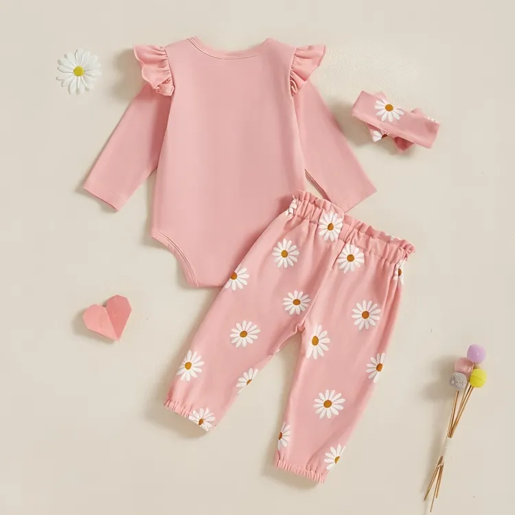 Long Sleeve Embroidered Flower Pink Baby Set