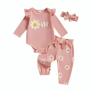 Long Sleeve Embroidered Flower Pink Baby Set
