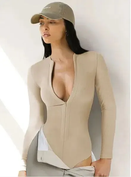 Long Sleeve V-Neck Slim Fit Jumpsuit