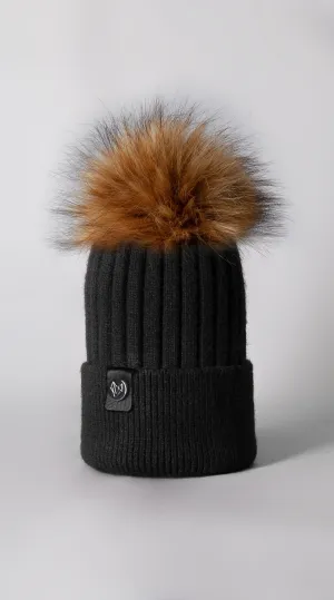 Mens Faux Harley Pom Pom Hat - Black