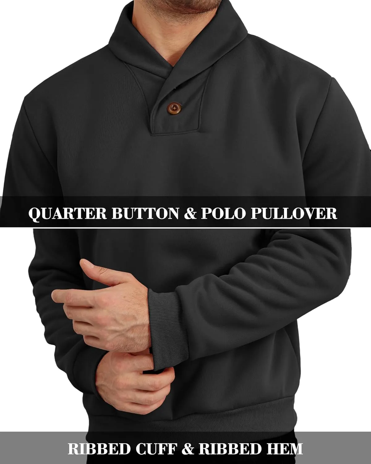 Men's Fleece Lined Sweatshirts Sherpa Lined Polo Pullover Sweater Quarter Button Thermal Henley Sweat Shirts