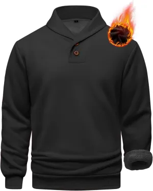 Men's Fleece Lined Sweatshirts Sherpa Lined Polo Pullover Sweater Quarter Button Thermal Henley Sweat Shirts