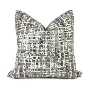 Metallic Silver Gray Cream Paint Splatter Abstract Pillow Cover