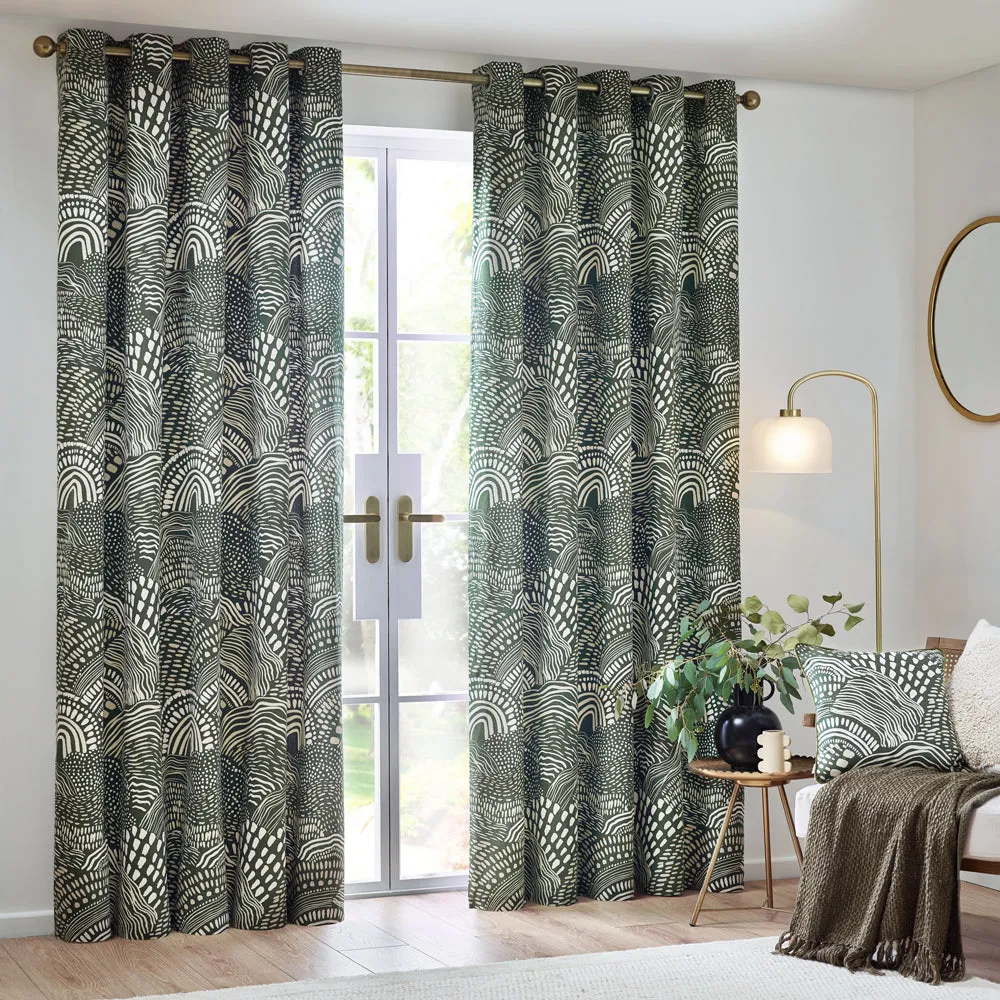 Nola Abstract Curtains Olive