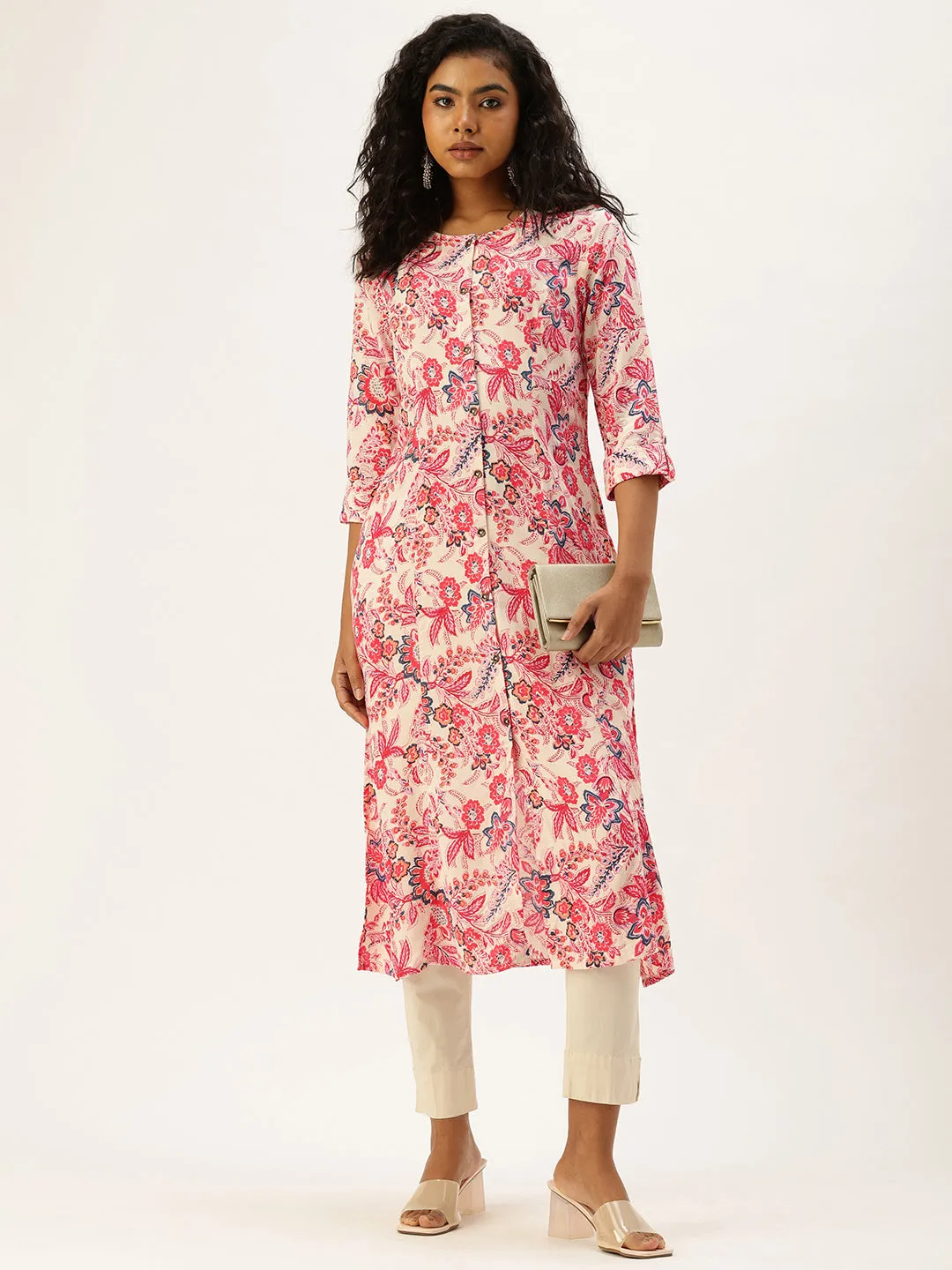 Pink Floral Printed Kurta