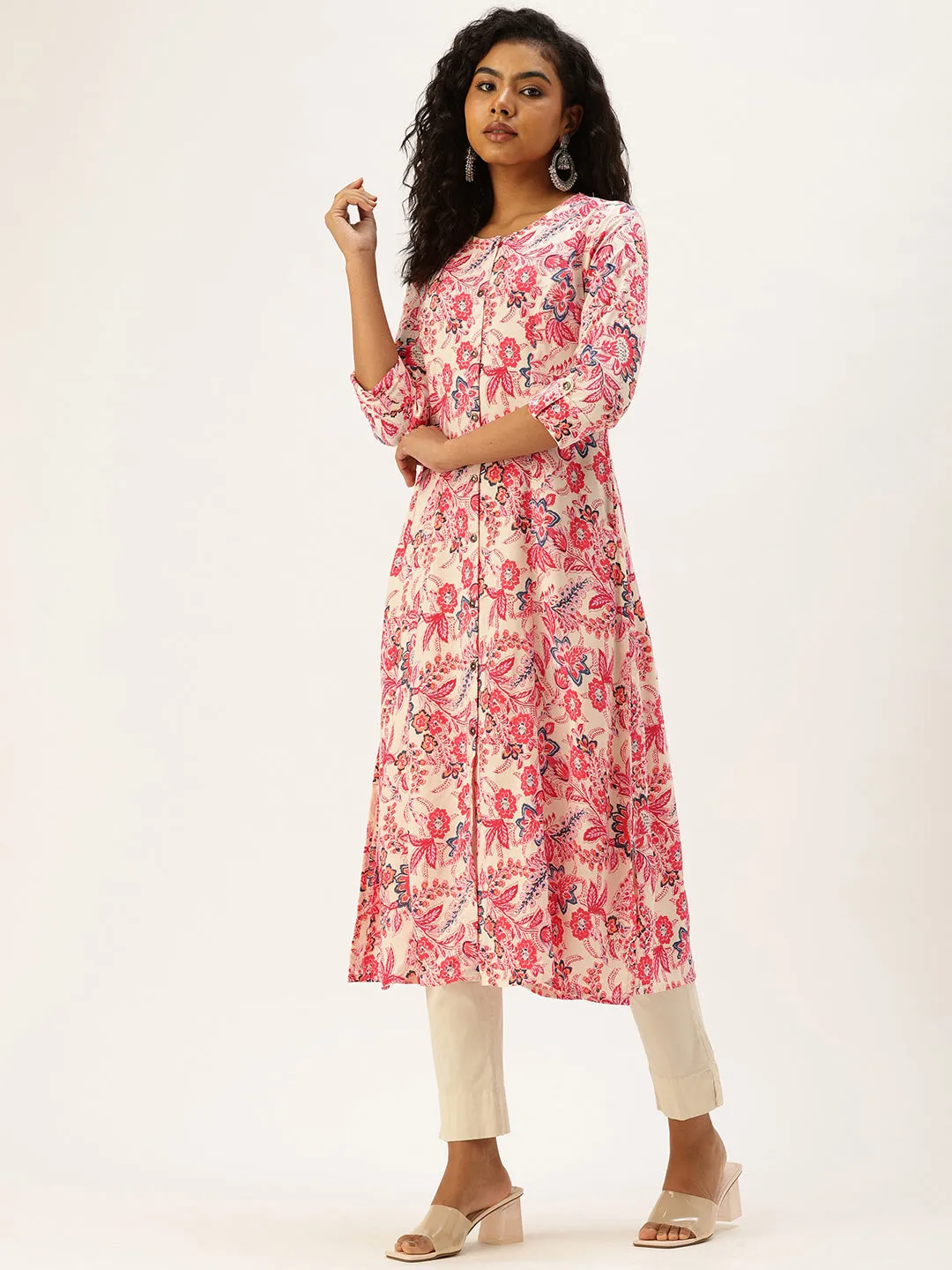 Pink Floral Printed Kurta