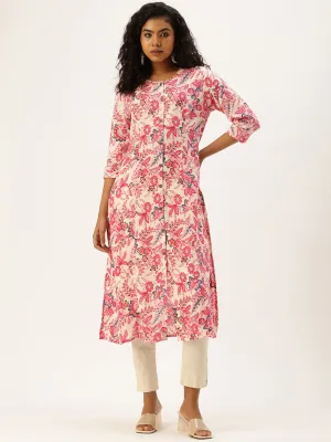 Pink Floral Printed Kurta