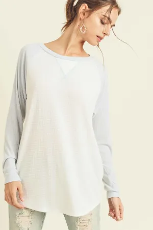 POINTELLE KNIT TOP LIGHT BLUE