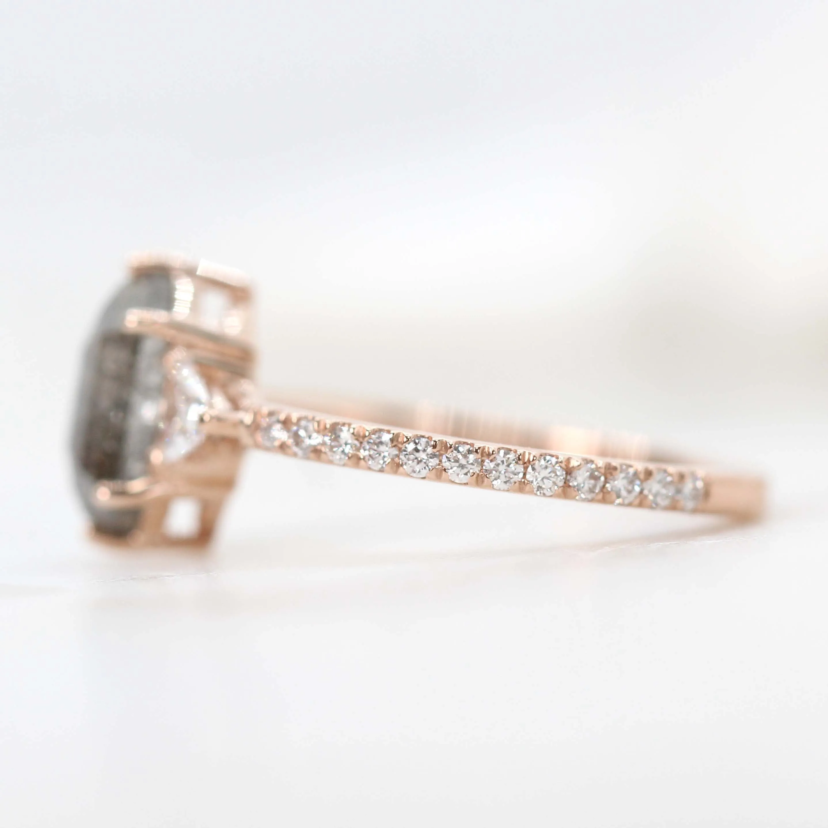 Project: Custom Dia Ring with a 1.5 Carat Dark Hexagon Salt and Pepper Diamond and White Accent Diamonds in 14k
