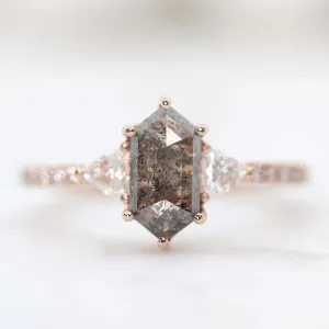 Project: Custom Dia Ring with a 1.5 Carat Dark Hexagon Salt and Pepper Diamond and White Accent Diamonds in 14k