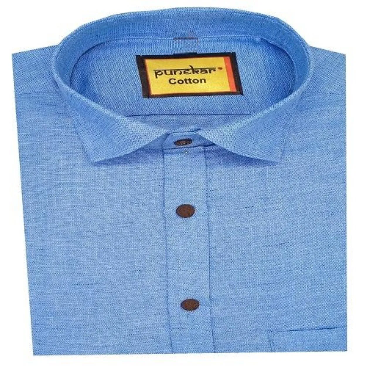 Punekar Cotton Satin Blue Color Full Sleeves Formal Shirt for Men's.