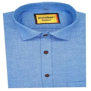 Punekar Cotton Satin Blue Color Full Sleeves Formal Shirt for Men's.