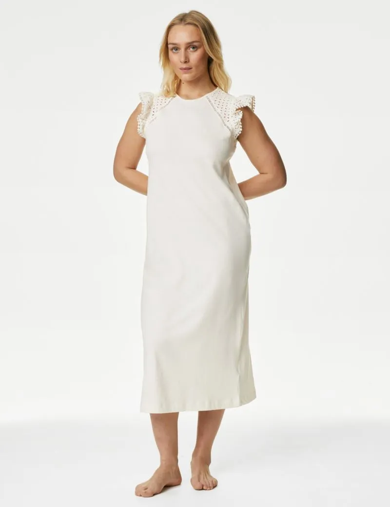 Pure Cotton Broderie Trim Nightdress