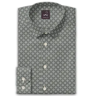 Pure Cotton - Semi-Spread Collar - Long Sleeve - Light Gray Floral Maze