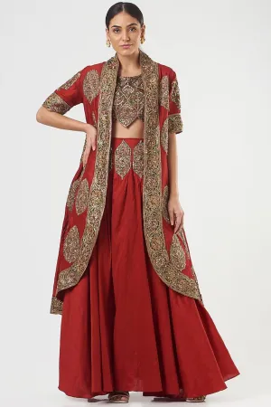Red Embroidered Jacket Set