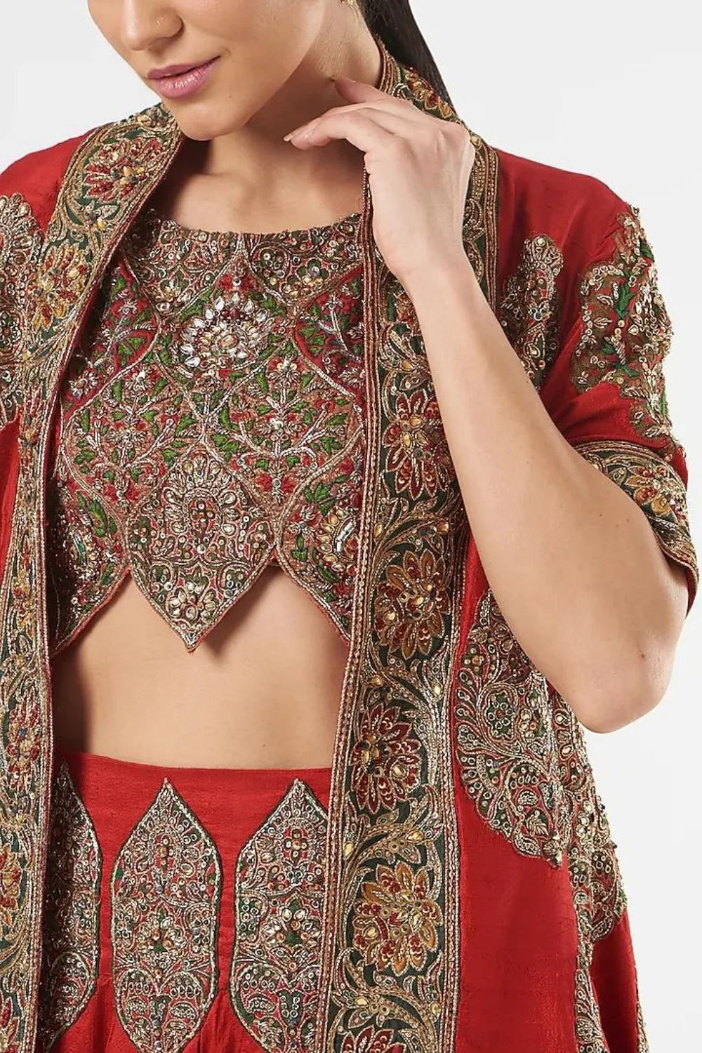 Red Embroidered Jacket Set