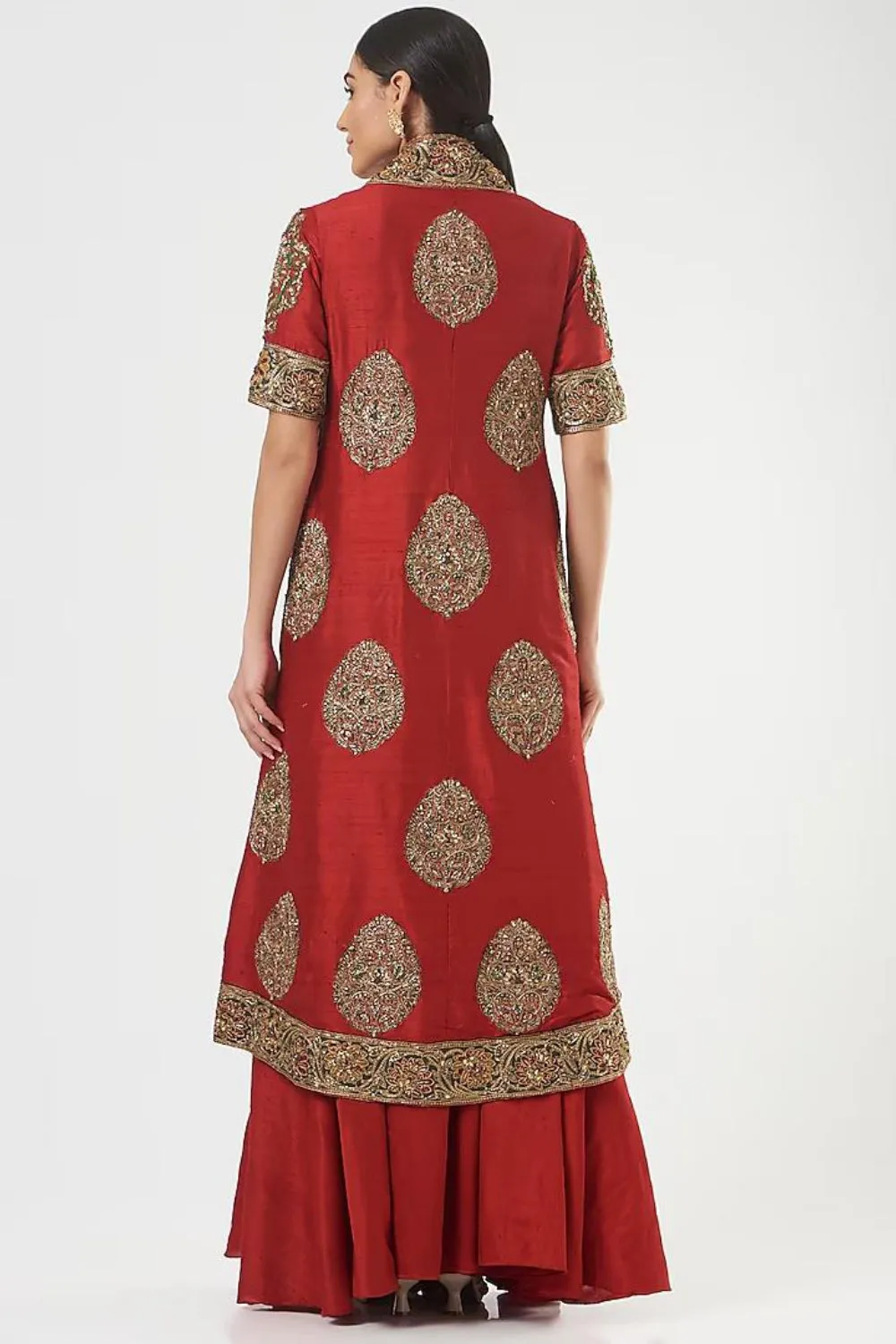 Red Embroidered Jacket Set