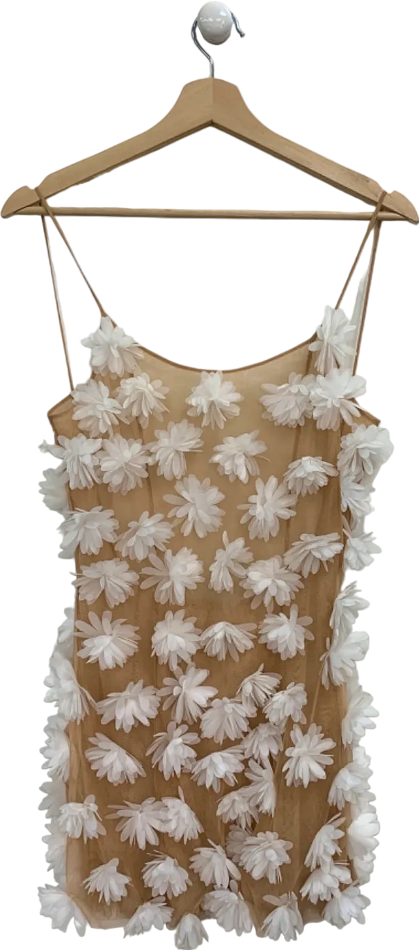 Selezza Beige Floral Embroidered Midi Dress UK S