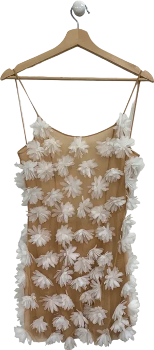 Selezza Beige Floral Embroidered Midi Dress UK S