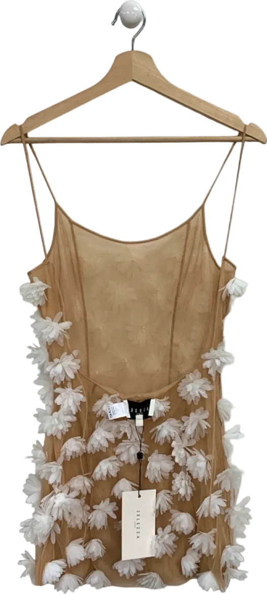 Selezza Beige Floral Embroidered Midi Dress UK S
