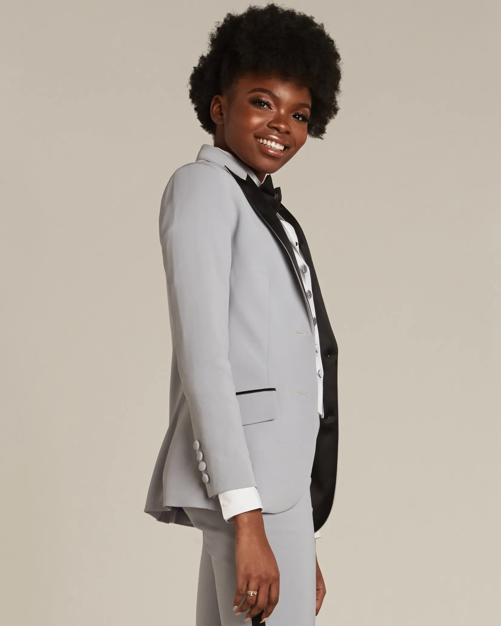 Silver Gray & Black Peak Lapel Tuxedo Jacket