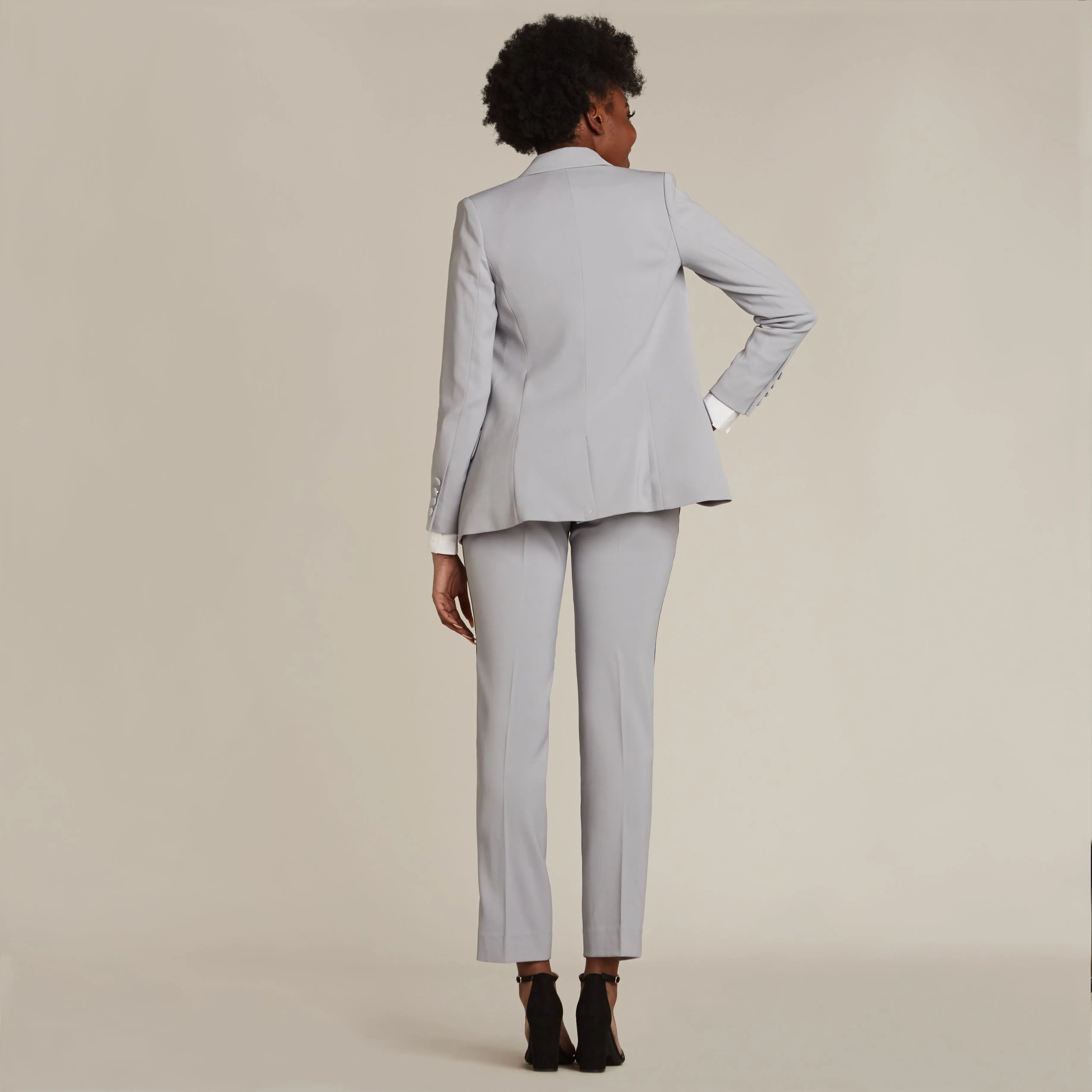Silver Gray & Black Peak Lapel Tuxedo Jacket