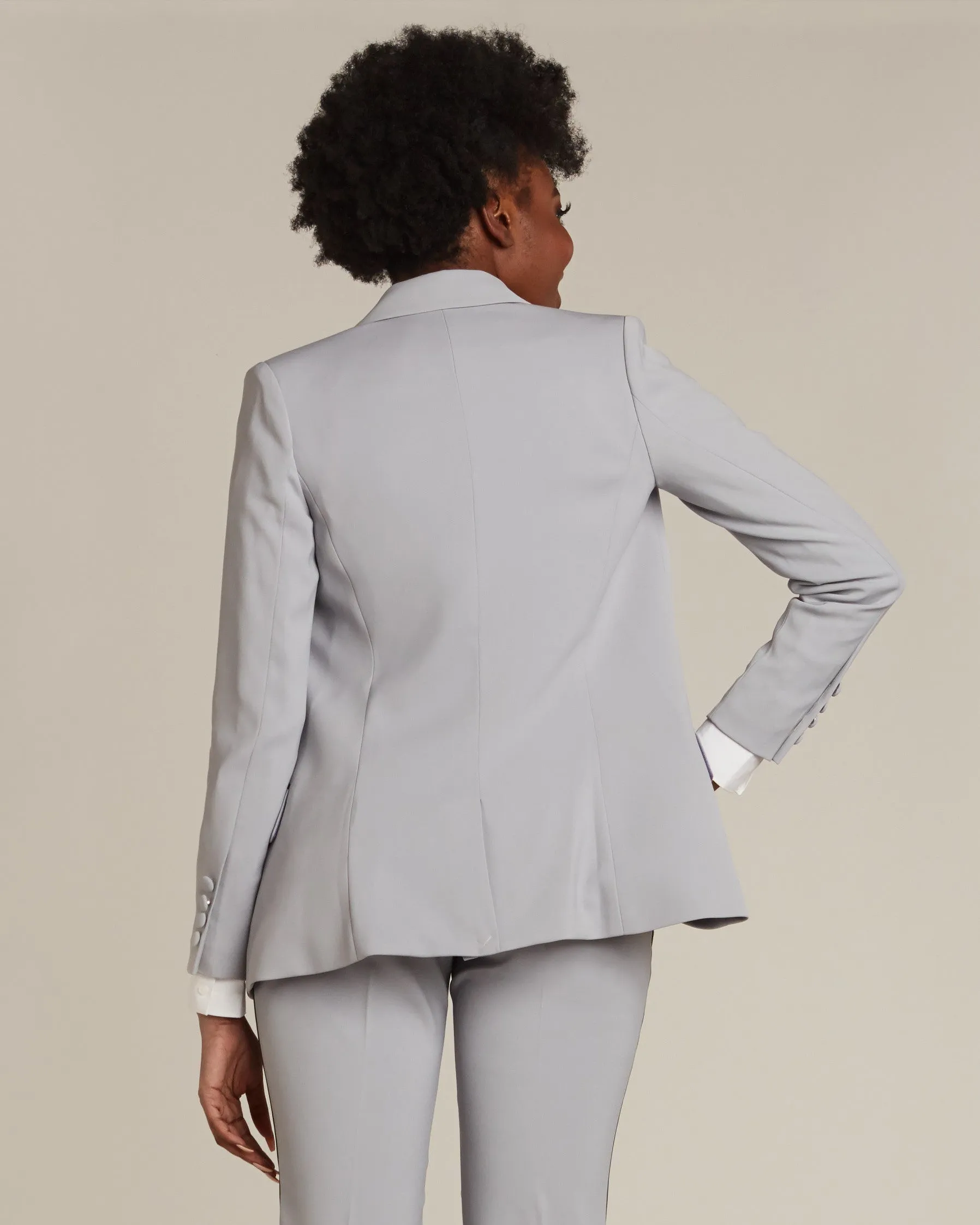 Silver Gray & Black Peak Lapel Tuxedo Jacket