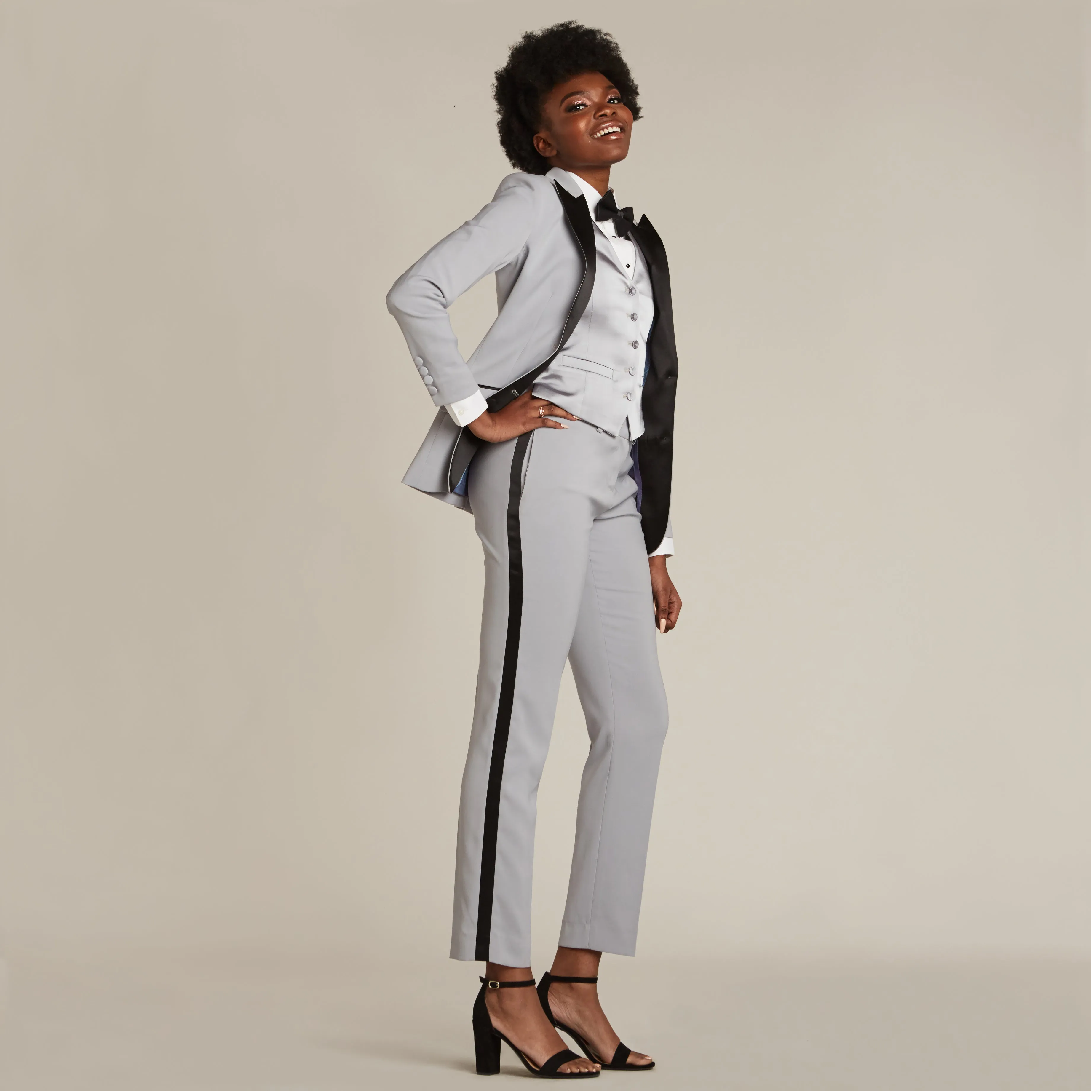 Silver Gray & Black Peak Lapel Tuxedo Jacket