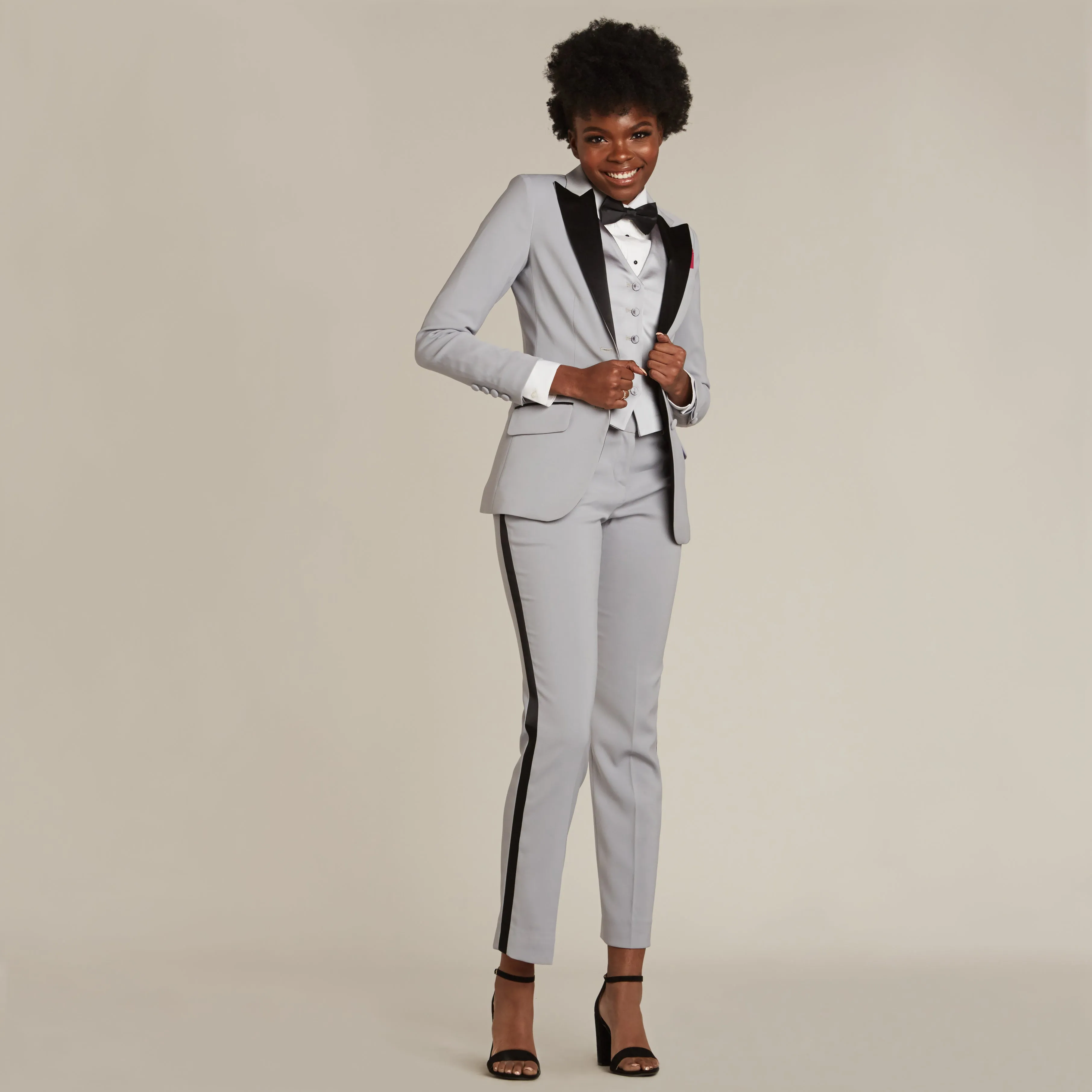 Silver Gray & Black Peak Lapel Tuxedo Jacket