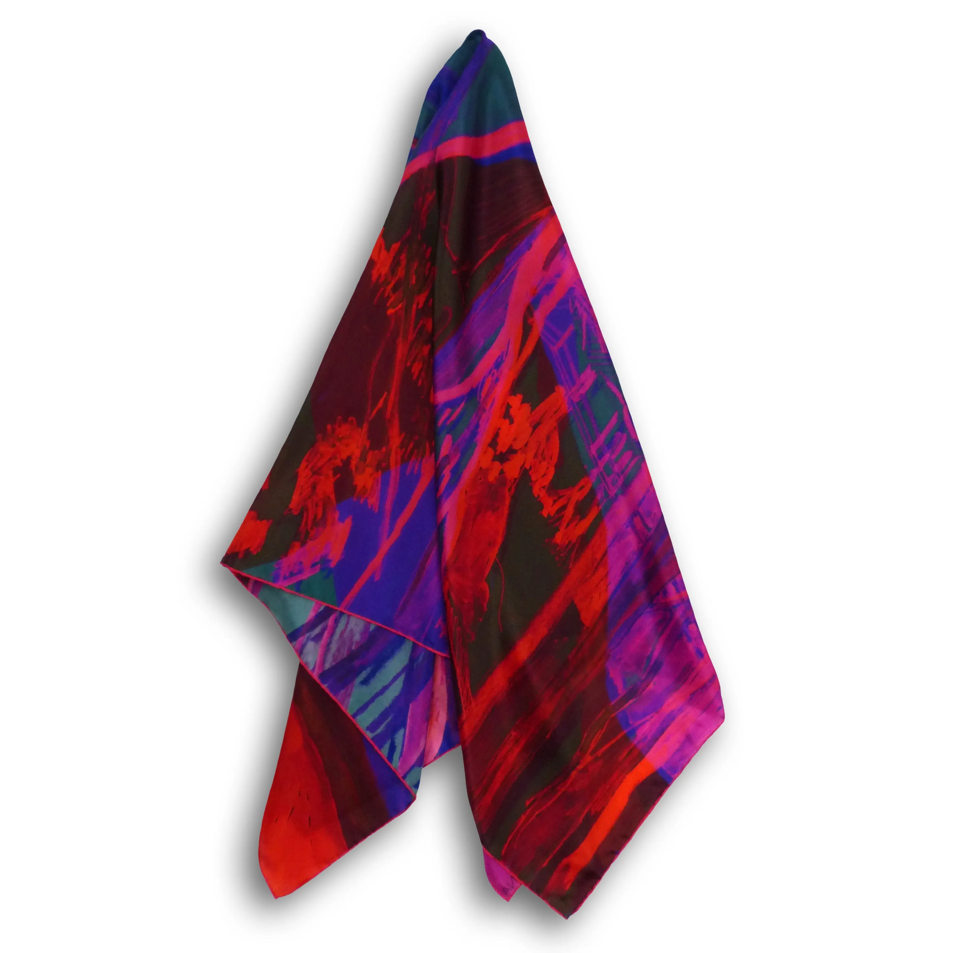 Square Silk Scarf (90cm) - Woodland Red/Blue/Purple