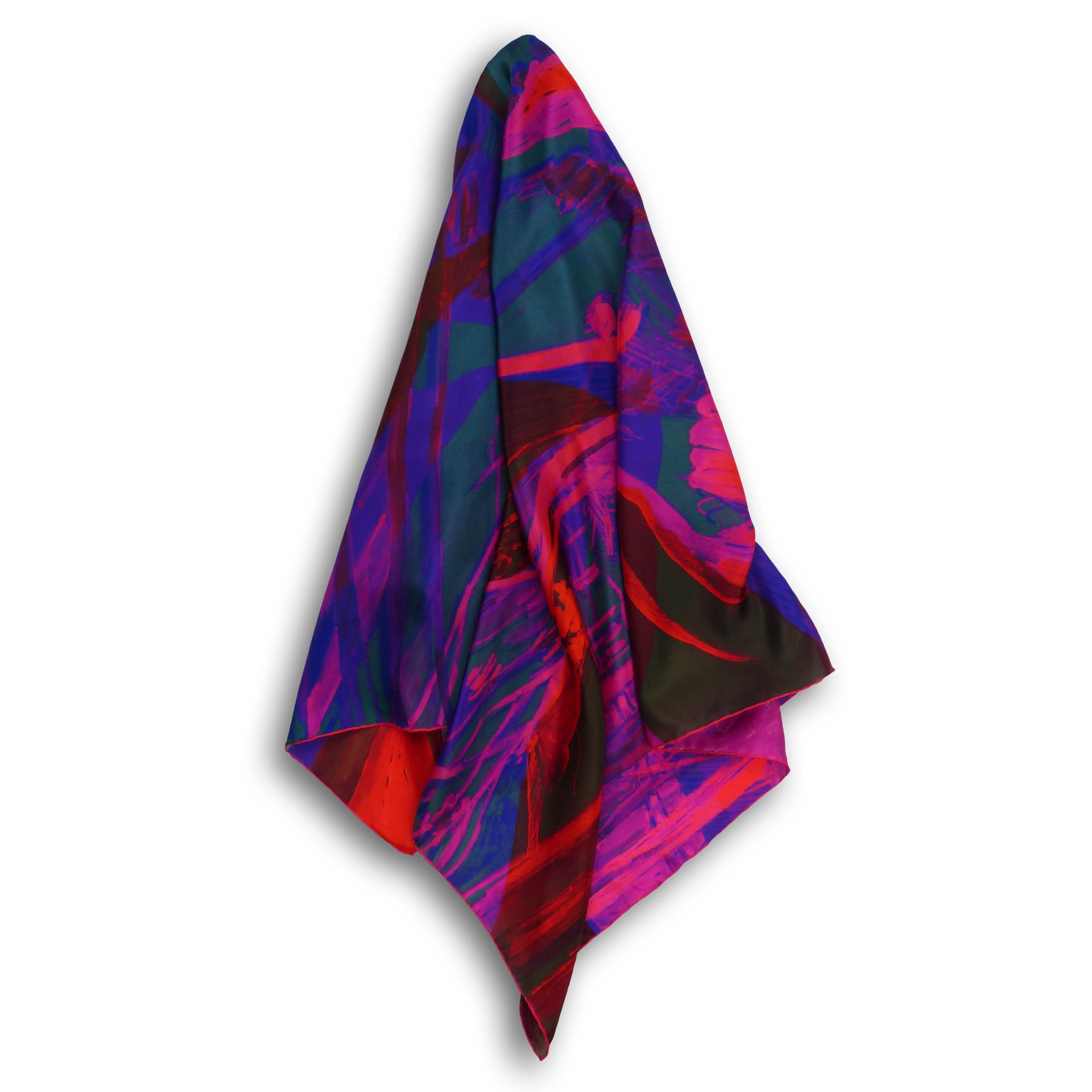 Square Silk Scarf (90cm) - Woodland Red/Blue/Purple