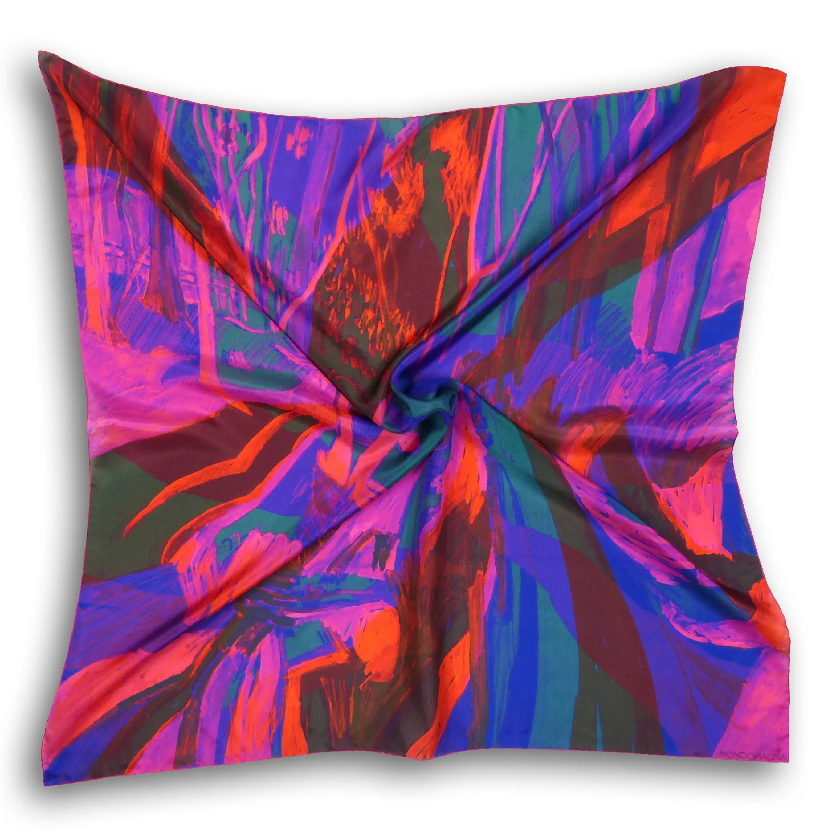 Square Silk Scarf (90cm) - Woodland Red/Blue/Purple