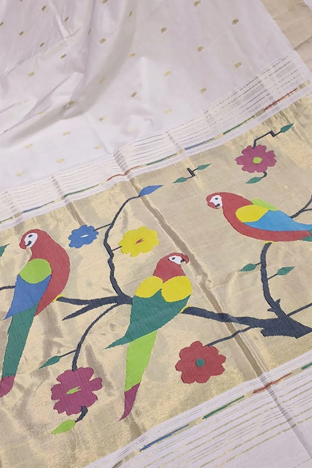 Stunning Off White Handloom Paithani Pure Cotton Saree - Perfect for Any Occasion!