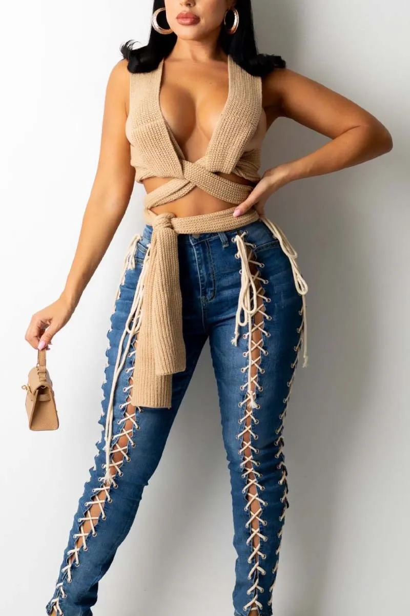 TC685 Cross Straps Knit Sweater Vest