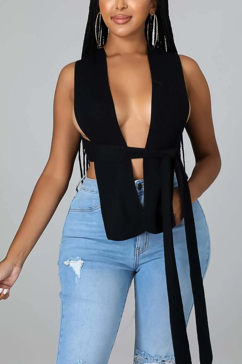 TC685 Cross Straps Knit Sweater Vest