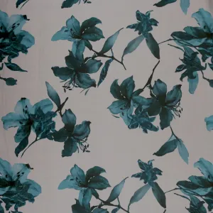 Teal Florals on Light Sheer Background Silk Organza Fabric