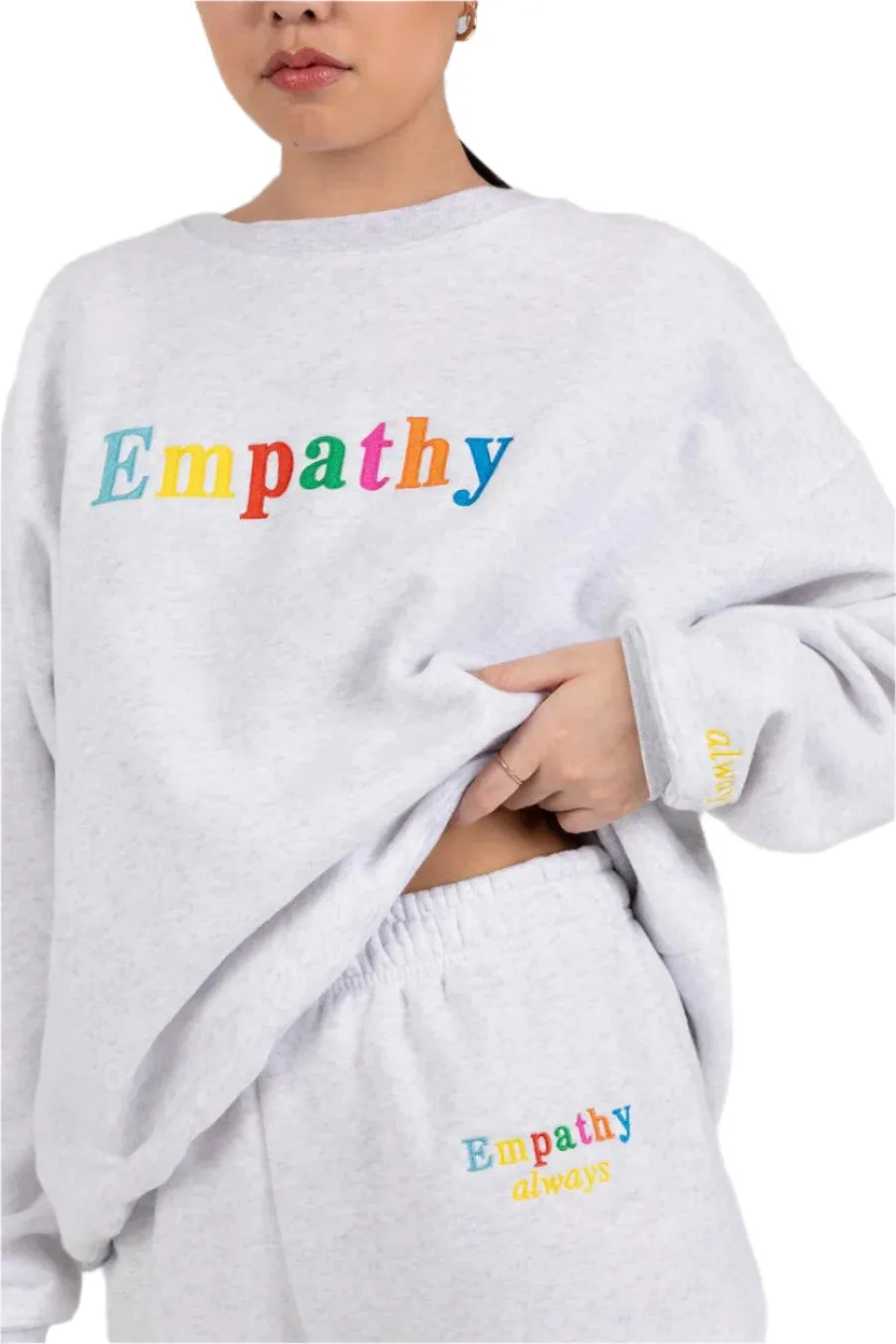 The Mayfair Group - "Empathy, Always" Grey Crewneck -  Soft Fleece Polyester