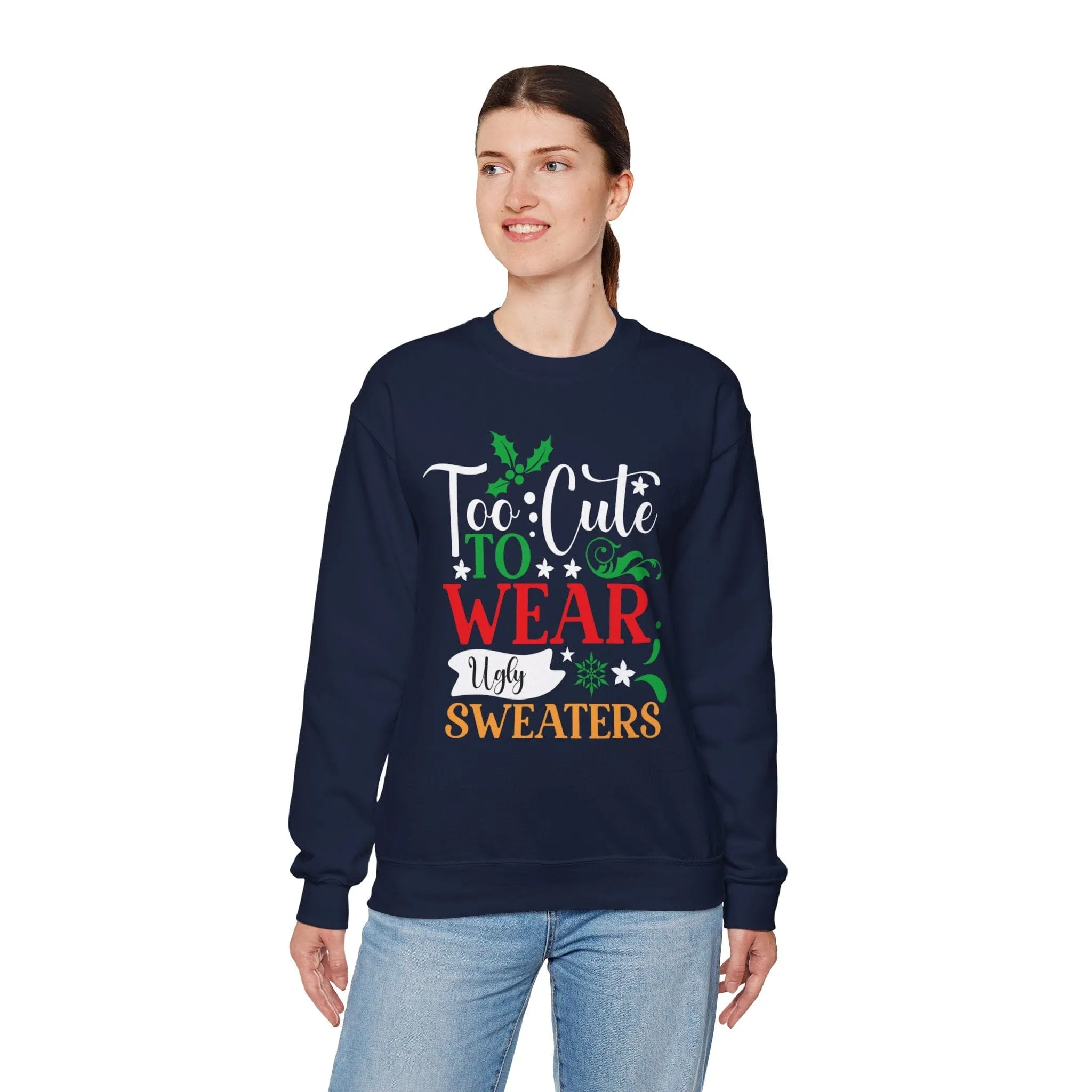 Too Cute to WEAR Ugly Sweaters - Unisex Christmas Sweater in Black, Indigo Blue, and Navy