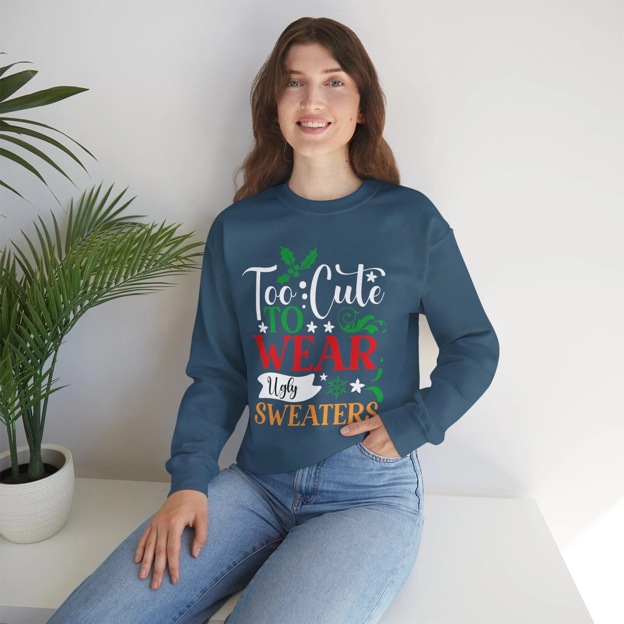 Too Cute to WEAR Ugly Sweaters - Unisex Christmas Sweater in Black, Indigo Blue, and Navy