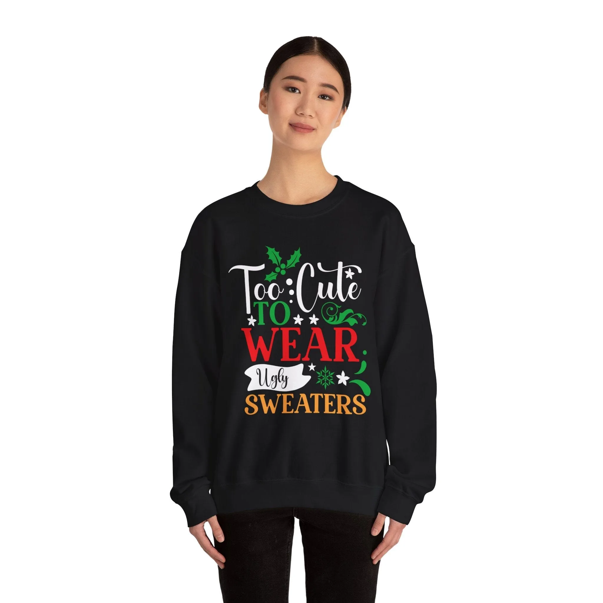 Too Cute to WEAR Ugly Sweaters - Unisex Christmas Sweater in Black, Indigo Blue, and Navy