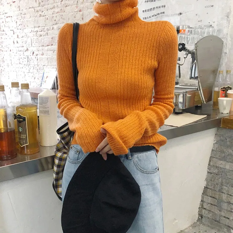 Turtleneck Sweater Women Solid Korean