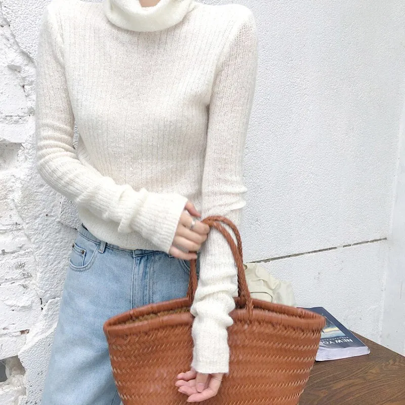 Turtleneck Sweater Women Solid Korean