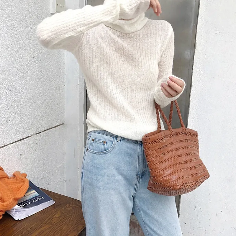 Turtleneck Sweater Women Solid Korean