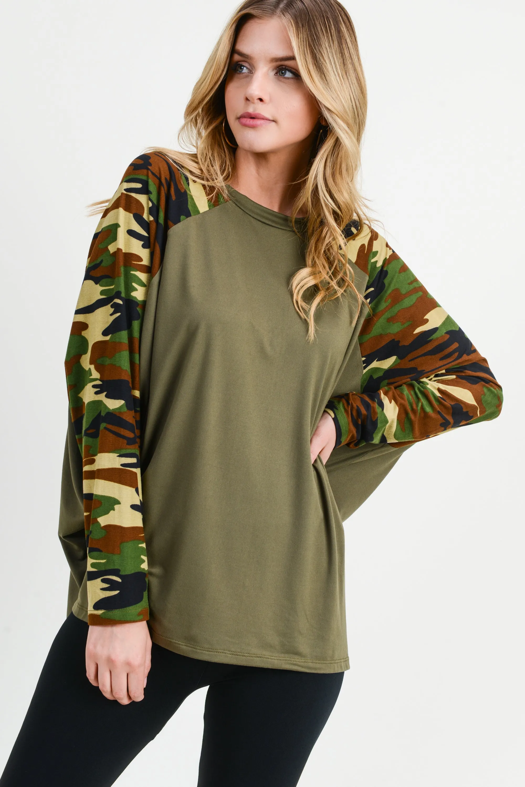 Under the Radar Oversized Camo Top