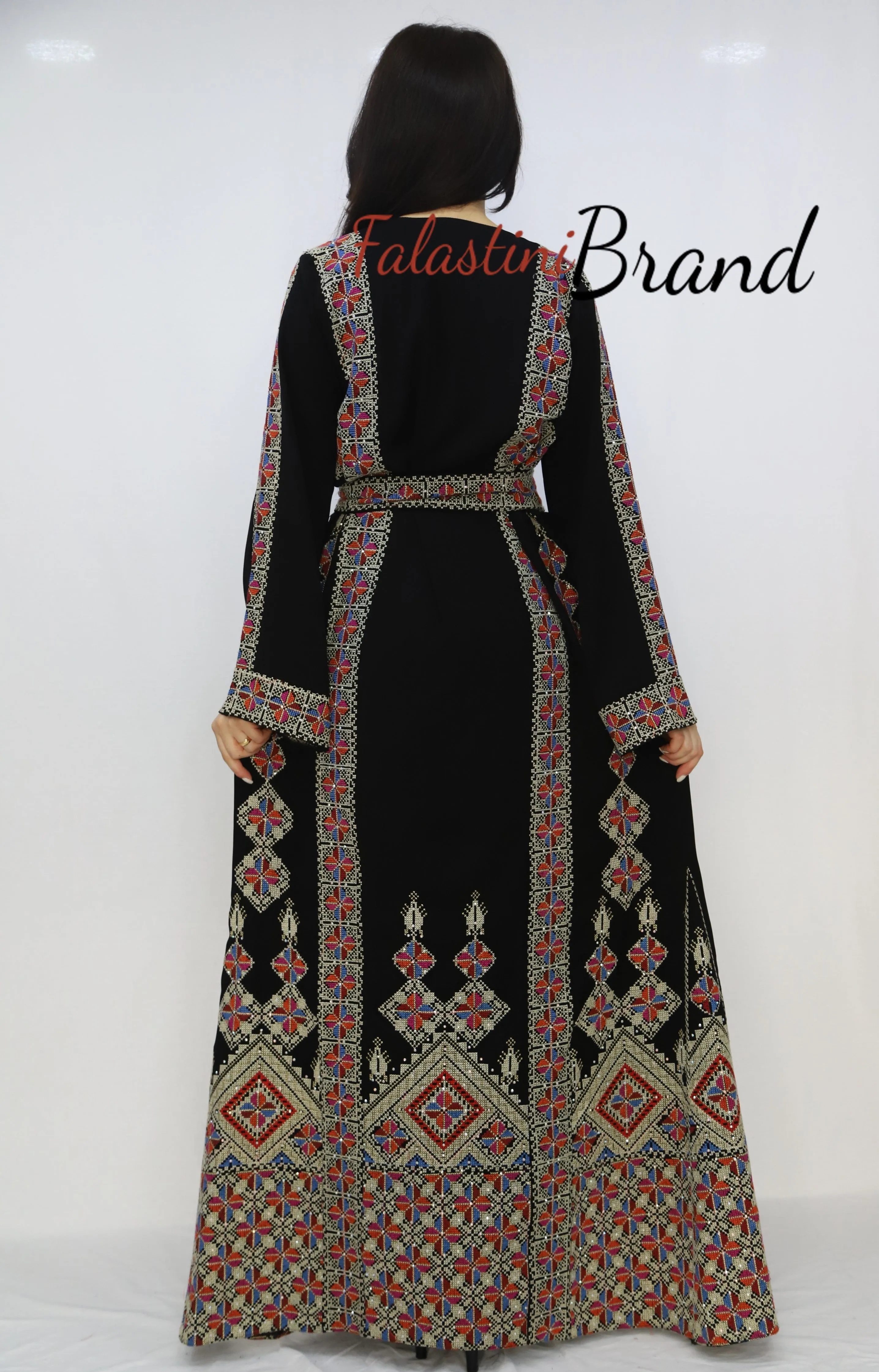 Unique Diamond Silver Embroidered Palestinian Dress